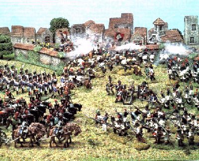 The French counterattack the Spanish and British. Image from Histoire et Figurines.